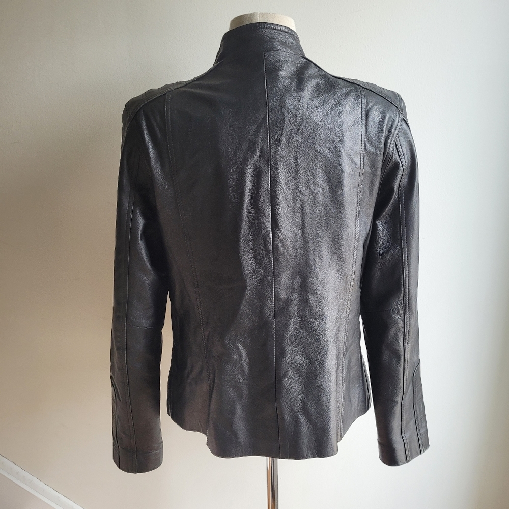 100% Genuine Leather Moto Biker Jacket Black Large - Picture 3 of 15